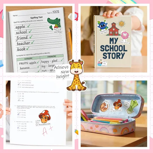 Vista 5 de LINAYE 100 calcomanías individuales de recompensa de Punny que no se repiten, vinilo motivacional, impermeables, calcomanías para profesores, a