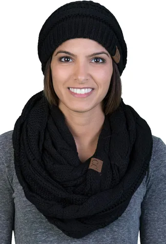 Vista 6 de Funky Junque - Juego de pañuelo y gorro de punto a juego para mujer Negro