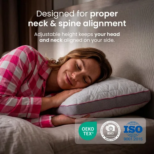 Vista 4 de IWS I WANNA SLEEP SnowTouch® Almohada ajustable, soporte para el cuello, almohadas de cama tamaño Queen para dormir, espuma viscoelástica de corte