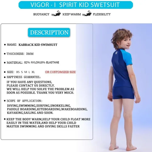 Vista 3 de karrack Traje de baño de dos piezas con protección solar UPF 50+ para niños, azul, gris (Dark Blue Grey)
