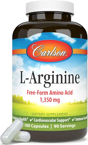 Vista 5 de Carlson L-Arginina, 1350 mg, Salud Circulatoria, 180 Cápsulas Apoya el rendimiento atlético