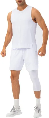Vista 31 de Pantalones de compresión para hombre, mallas de compresión de una pierna para baloncesto, capri 3/4, leggings atléticos, capa base de secado fresco