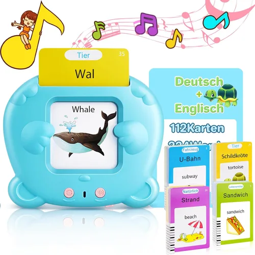 Vista 15 de Tarjetas didácticas parlantes para niños pequeños, juguetes Montessori de aprendizaje con 510 palabras visuales, discurso de bolsillo para niños Azul