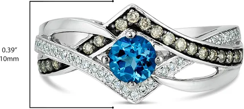 Vista 3 de LeVian Anillo de oro blanco de 14 quilates topacio azul y blanco de 14 quilates diamante de color blanco y chocolate talla 7