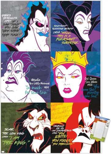 Vista 11 de Trends International Póster de pared con cuadrícula de villanos de Disney, 14.725 x 22.375 pulgadas, versión enmarcada de madera de granero
