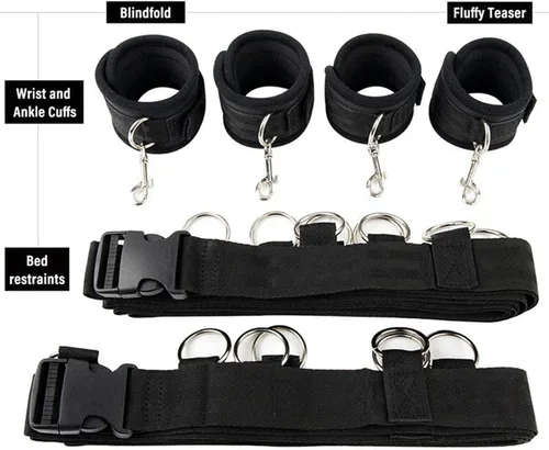 Vista 3 de Kit de cama para parejas, correas de cama para adultos, colchón, lazos sexuales para tobillos y muñecas, cuerdas de sujeción de cama King y cordones