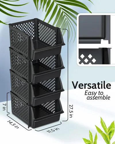 Vista 3 de TidyFriend - Contenedores apilables de almacenamiento para despensa, paquete de 8 contenedores apilables para organizar alimentos, cocina y Negro