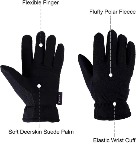 Vista 3 de Guantes de invierno para hombres y mujeres -20 F térmicos de piel de ciervo aislados, guantes de trabajo de forro polar cálido Heatlok de algodón