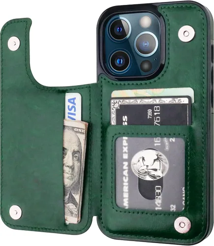 Vista 17 de ONETOP - Funda tipo cartera compatible con iPhone 13 Pro con soporte para tarjetas, funda de piel sintética con ranuras para tarjetas, doble cierre