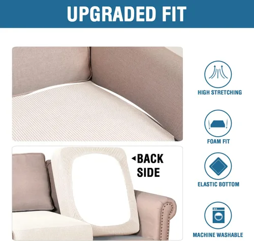 Vista 28 de H.VERSAILTEX - Fundas elásticas para cojín de sofá individual, fundas de asiento para silla de sofá, protector de cojín con tejido jacquard de sarga