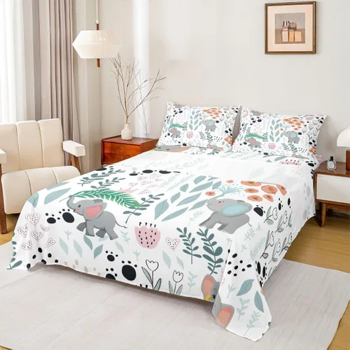 Vista 21 de Erosebridal Juego de sábanas de animales de la selva para niñas y niños, juego de sábanas de safari salvaje con diseño de elefante, oso, tigre