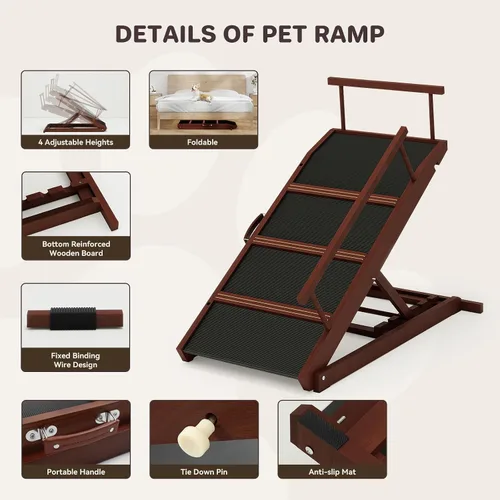 Vista 4 de Dog Ramp for Bed Small Folding Pet Ramp for Dogs 40''walnut