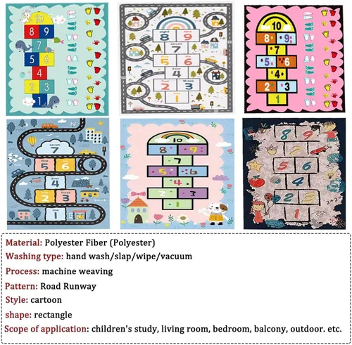 Vista 5 de Alfombra Hopscotch para niños, divertida alfombra de juego educativo, antideslizante para aprendizaje de números, alfombra de guardería para sala