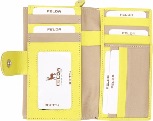 Vista 6 de Cartera RFID de cuero genuino para mujer multicolor 19 ranuras para tarjetas