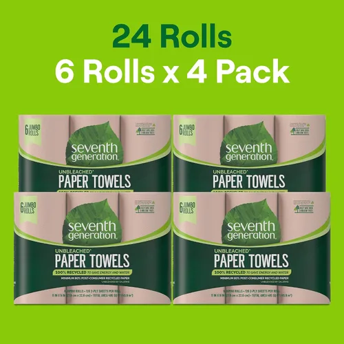 Vista 2 de Seventh Generation Toallas de papel sin blanquear, 100% papel reciclado, 6 unidades, paquete de 4