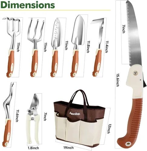 Vista 5 de MelonArt - Juego de herramientas de jardín, kit de 10 piezas de herramientas de mano de jardinería resistentes para mujeres, de aluminio con mango