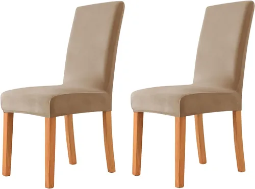 Vista 72 de Velvet Chair Covers Beige Gray, Stretch Dining Room Chair Covers 2 Pack, Super Fit Dining Chairs Slipcovers Spandex Washable Kitchen Parson Chair