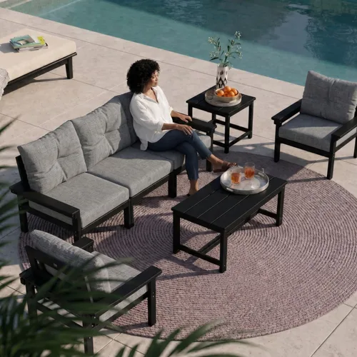 Vista 22 de Juego de muebles de patio HDPE de 13 piezas con mesas