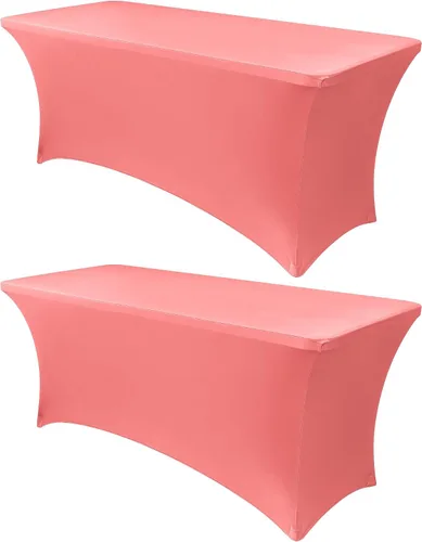 Vista 88 de Obstal Funda de mesa de elastano elástica de 4 pies para mesas plegables estándar, paquete de 2 manteles rectangulares universales ajustables
