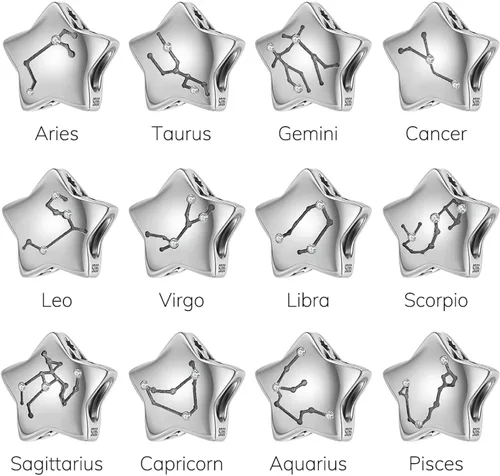 Vista 4 de Abalorio de constelación de plata de ley 925 con piedra natal para pulsera Pandora, regalo para aniversario, cumpleaños, Navidad Acuario A