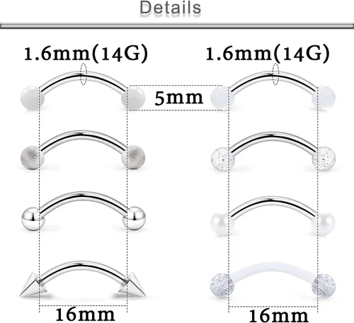 Vista 2 de Yaalozei 48 anillos de lengua de acero quirúrgico curvo para pezones y pezones de acero quirúrgico con forma de ojos de serpiente, para mujeres