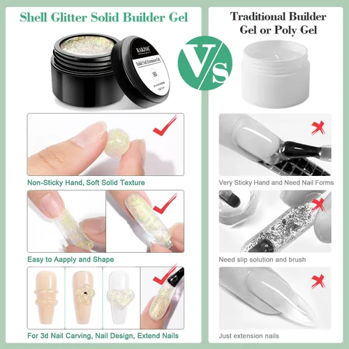 Vista 6 de RARJSM Aurora - Gel de construcción sólido antiadherente para esculpir 3D, gel de extensión de uñas para esculpir galaxia, nube estrellada