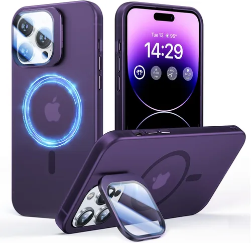 Vista 22 de Funda para iPhone 14 Pro, protección contra caídas de grado militar, compatible con MagSafe, soporte integrado y protector de lente de cámara, funda