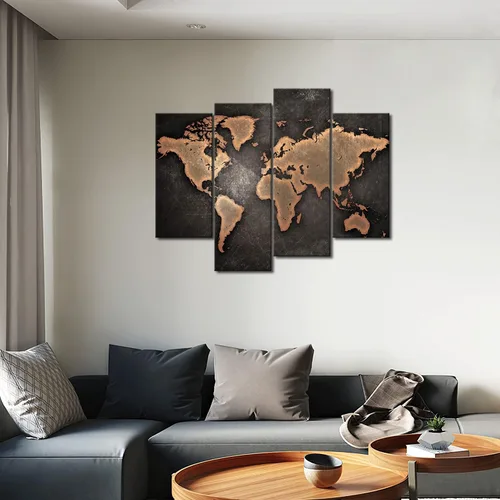 Vista 5 de Mapa general del mundo en fondo negro, arte para pared, pintura, foto, impresión en lienzo, imagen para decoración moderna del hogar