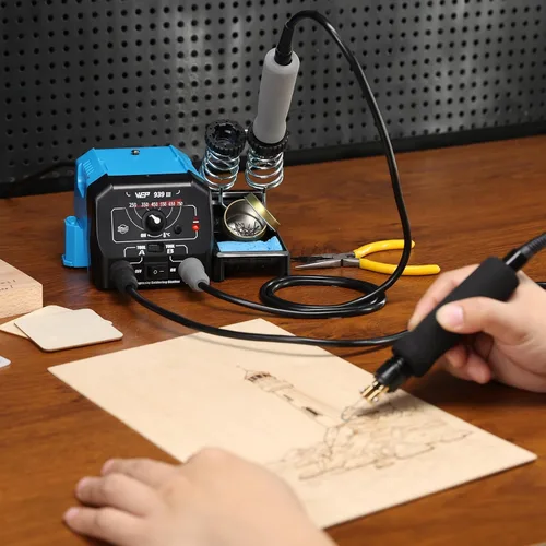 Vista 2 de Kit de combustión de madera WEP 939-III de doble pluma 34-en-1 con 20 puntas de quema de madera, pluma de pirografía de agarre suave con 2