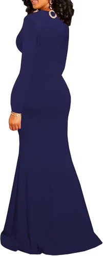 Vista 2 de Vestido largo sexy de manga larga con cuello en V para mujer
