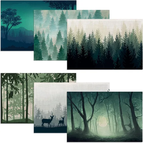 Vista 10 de Manteles individuales con diseños de gato, perro, dinosaurio, rana y oso, lindos patrones de dibujos animados, juego de 6 manteles individuales