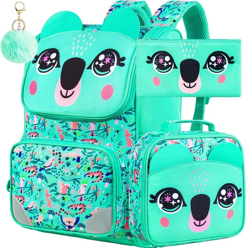 Vista 17 de KLFVB Mochila de 3 piezas para niñas y niños, bolsa de libros de dinosaurio de unicornio de 15 pulgadas con lonchera, bolsa escolar preescolar