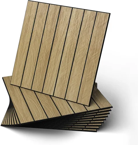 Vista 10 de WADILE Paneles de pared de listones de madera para despegar y pegar, de 12"x12" (30×30cm), decorativo, PVC, insonorizado, autoadhesivo, para sala