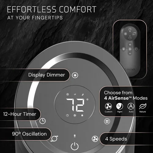 Vista 7 de Lasko Ventilador de torre Ascend con control remoto, ventiladores de piso de 36 pulgadas para dormitorio del hogar, flujo de aire de 29 pies/s