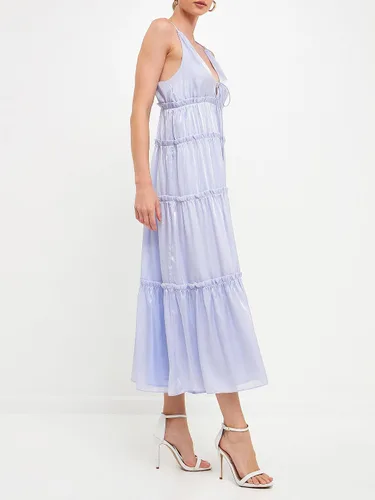 Vista 2 de Endless Rose Vestido largo con lazo frontal y brillo ligero para mujer, Uva