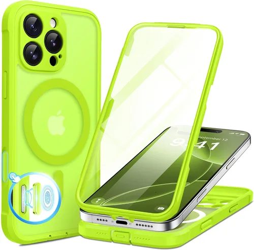 Vista 23 de BERFY Funda para iPhone 17 Pro Max, compatible con MagSafe, protector de pantalla de vidrio integrado, protección de cámara, funda de cuerpo