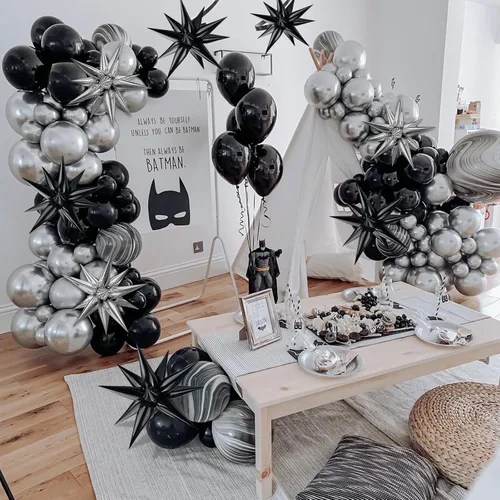 Vista 6 de 60 globos de estrella negra, globos de papel de aluminio de estrella de explosión de 12 puntos para Halloween, Navidad, cumpleaños, boda, Negro