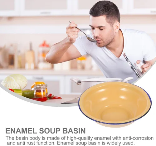 Vista 6 de Hemoton 2 unids 7.8 pulgadas Vintage esmalte cuencas engrosadas platos de sopa de esmalte práctico vajilla ensalada pasta fruta cena