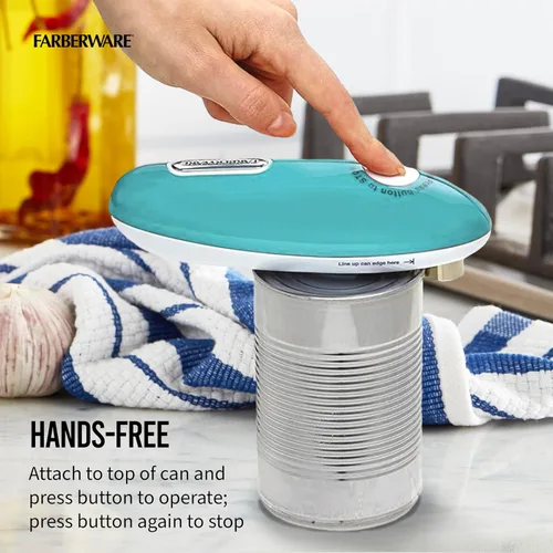 Vista 5 de Farberware Abrelatas automático compacto con pilas, manos libres, para cualquier tamaño de lata, con imán para quitar de forma segura la tapa