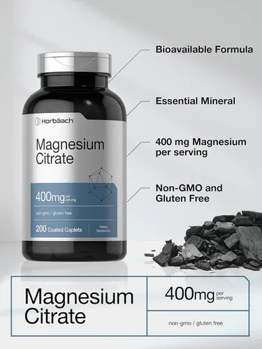 Vista 3 de Horbäach Citrato de magnesio 400 mg 200 comprimidos Suplemento vegetariano, sin OMG y sin gluten