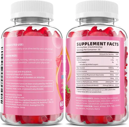 Vista 8 de Gomitas de suplemento de inositol para mujer, sabor a frambuesa