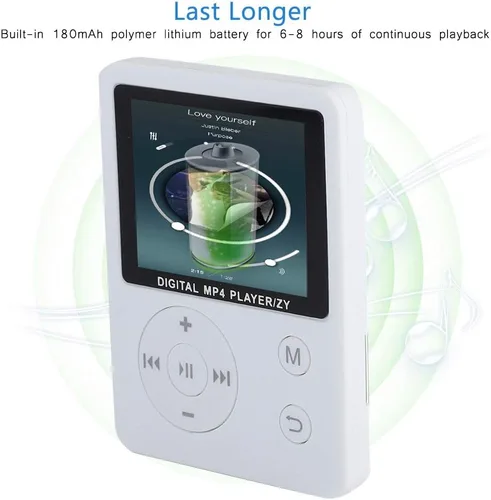Vista 4 de MP3 portátil ligero y delgado, reproductor de música MP4 con altavoz auricular HiFi sin pérdida de sonido y ranura para tarjeta TF, reproductor