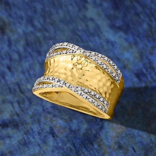 Vista 5 de Ross-Simons 0.13 ct. t.w. Diamond Hammered Ring in 18kt Gold Over Sterling