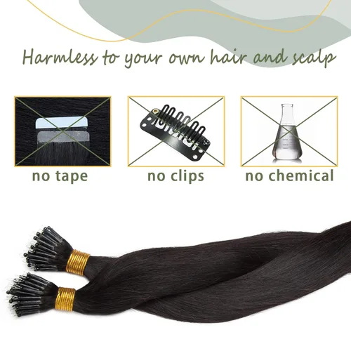 Vista 219 de SEGO Extensiones de cabello humano con micro cuentas, extensiones de cabello humano con micro bucle, lacio, natural, fusión fría, 1.76 oz/paquete