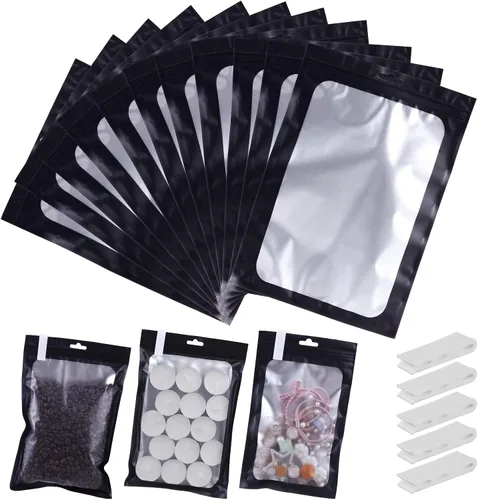 Vista 15 de 400 bolsas de Mylar resellables de 4 x 5 pulgadas, color negro, para almacenamiento de alimentos, bolsa resellable de Mylar con ventana transparente