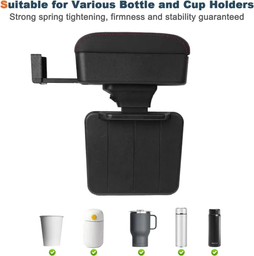 Vista 6 de Reposabrazos para automóvil, altura ajustable con orificio telescópico ajustable, extensor de reposabrazos suave y cómodo, material ABS, codo, cojín