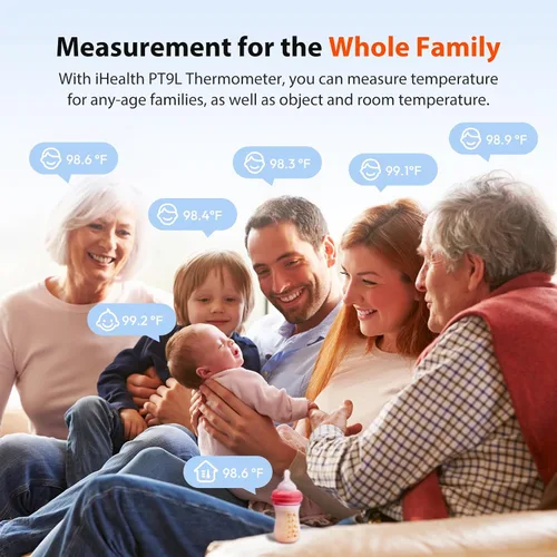 Vista 8 de iHealth Termómetro digital infrarrojo para adultos y niños, termómetro para bebés con modo 3 en 1 y aviso de 3 colores, alarma de fiebre y modo Azul