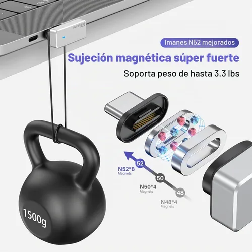 Vista 3 de Adaptador magnético USB C de 24 pines con 2 puntas, conector tipo C de 40