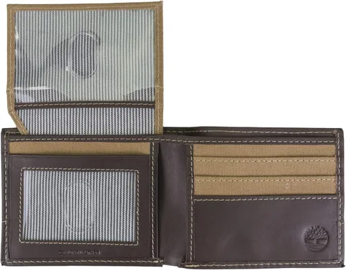 Vista 3 de Timberland Baseline - Cartera de lona de cuero para hombre con bolsillo abatible adjunto
