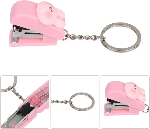 Vista 2 de Juego de mini engrapadora, 5 llaveros con 5 grapas, mini engrapadora portátil para oficina